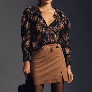 Misa Los Angeles Black and Brown Floral Blouse